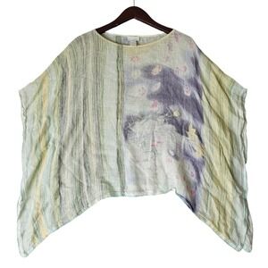 Pure‎ Jill Linen Floral Striped Tunic Top Womens One Size Oversized Casual